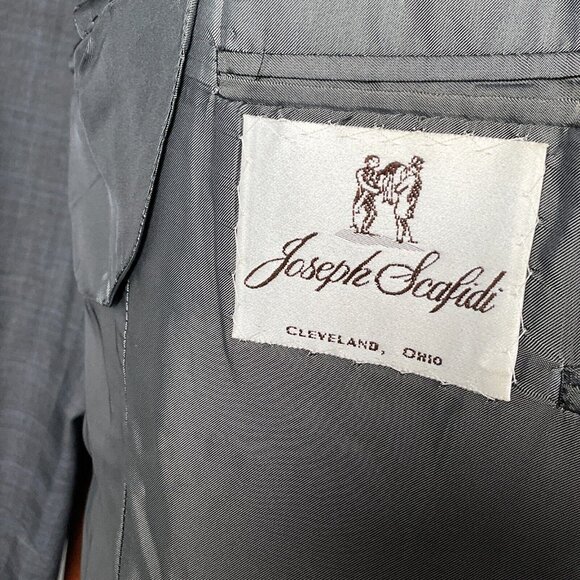 Joseph Scafidi Suit Men 49/42W x 30L Gray Blue Plaid Bespoke Classic USA VTG - Picture 6 of 16